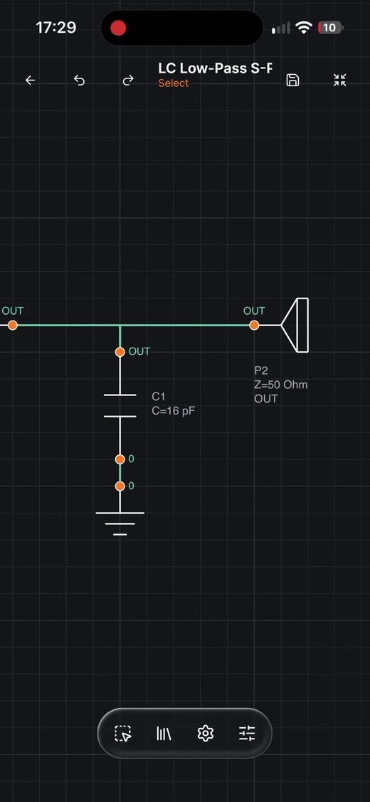 Tersa schematic editor fitting all placed components into the viewport after a double-tap on empty canvas